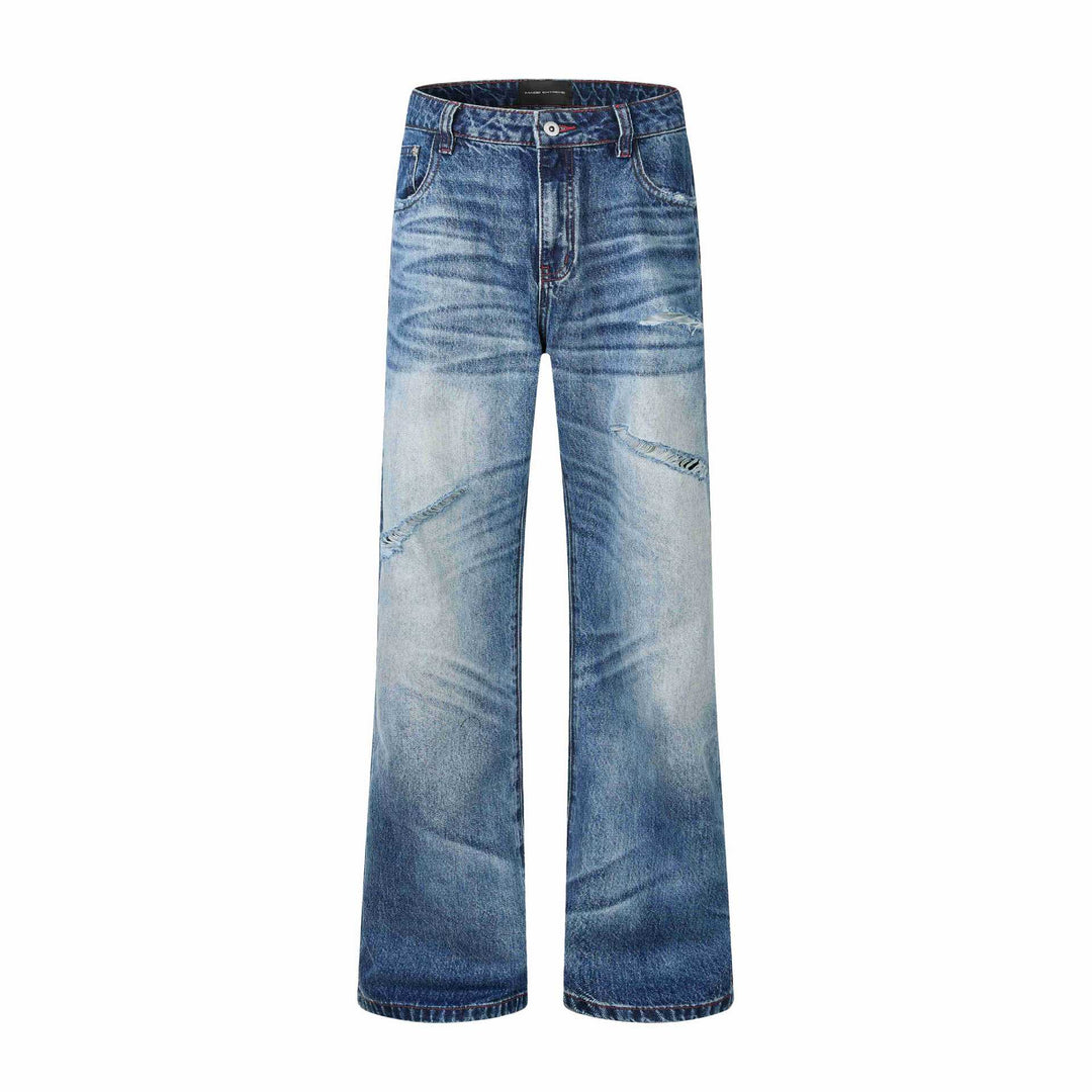 Women High-Cut Jeans with Wide Leg, Destroyed Look and Five-Pocket Style Mune Fashion