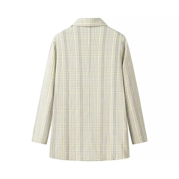 Women's oversized checked double-breasted blazer with lapel collar and flap pockets Mune Fashion