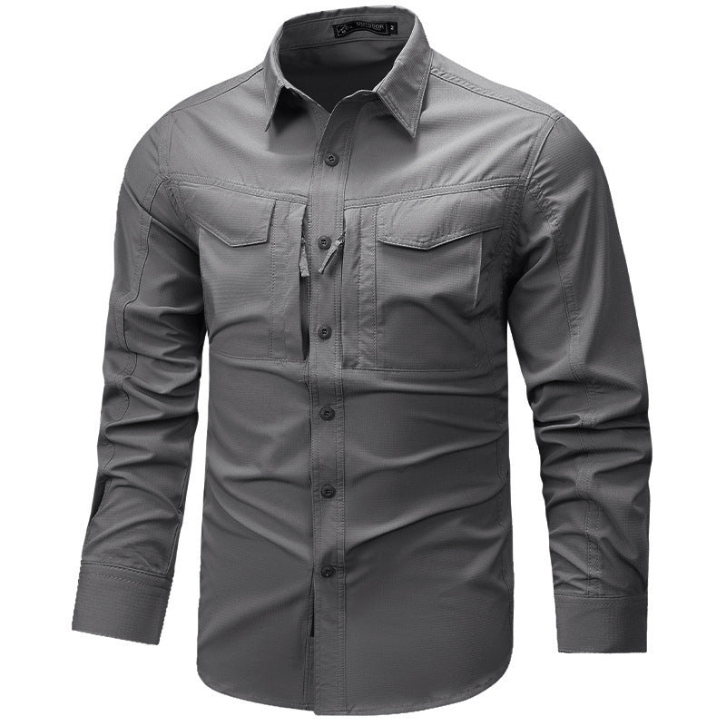 Men's Long Sleeve Outdoor Shirt with Ripstop, Chest Pockets and Zipper Pocket Mune Fashion