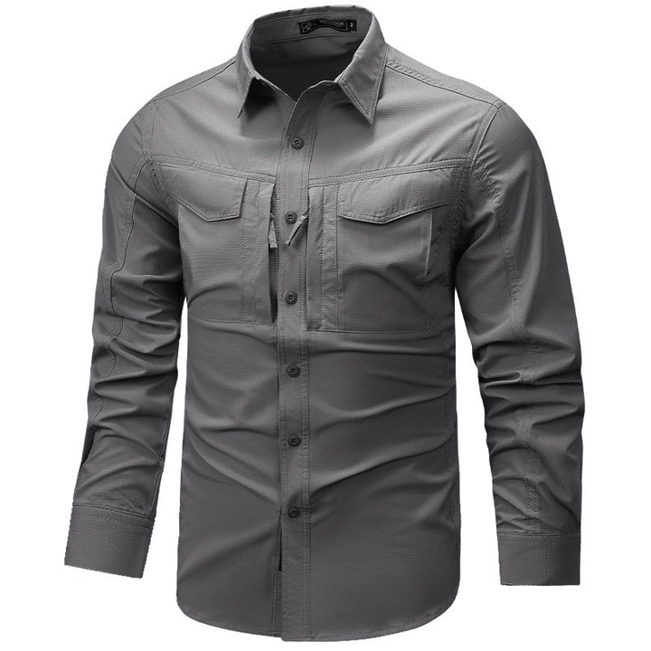 Men's Long Sleeve Outdoor Shirt with Ripstop, Chest Pockets and Zipper Pocket Mune Fashion