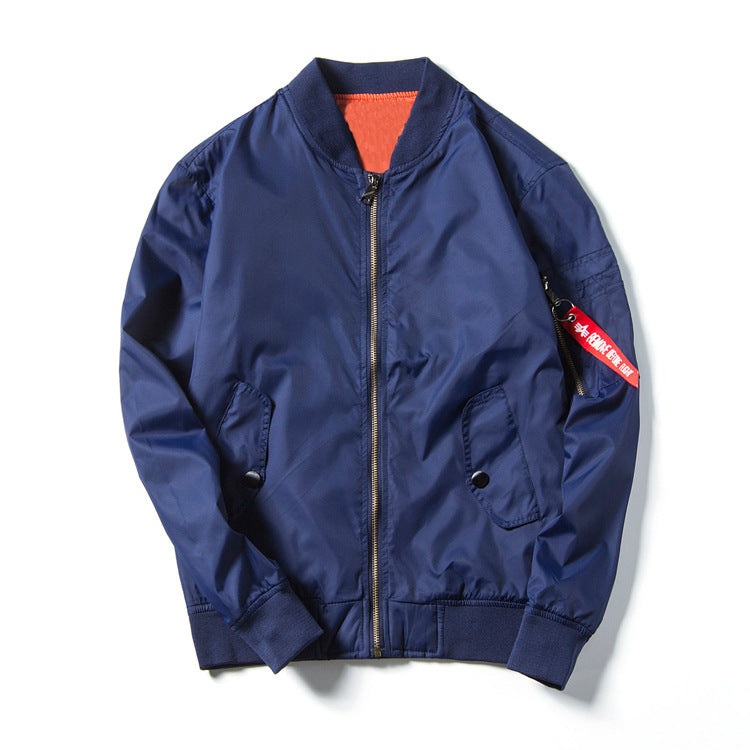 Unisex Lightweight Nylon Flight Jacket with Contrasting Lining and Sleeve Zipper Pocket Mune Fashion