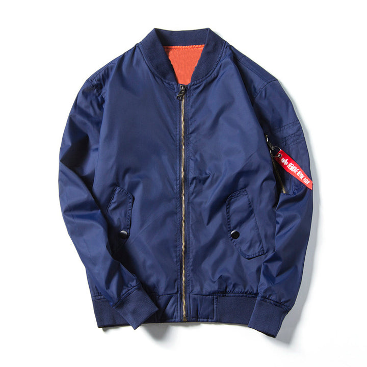 Unisex Lightweight Nylon Flight Jacket with Contrasting Lining and Sleeve Zipper Pocket Mune Fashion