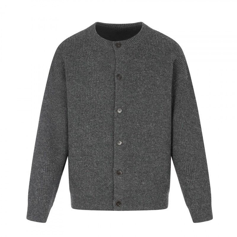 Unisex Boxy Knit Jacket with Round Neck, Continuous Button Placket and Fine Waffle Structure Mune Fashion