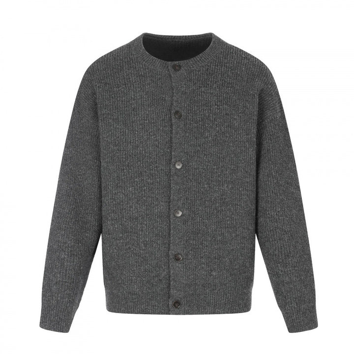 Unisex Boxy Knit Jacket with Round Neck, Continuous Button Placket and Fine Waffle Structure Mune Fashion