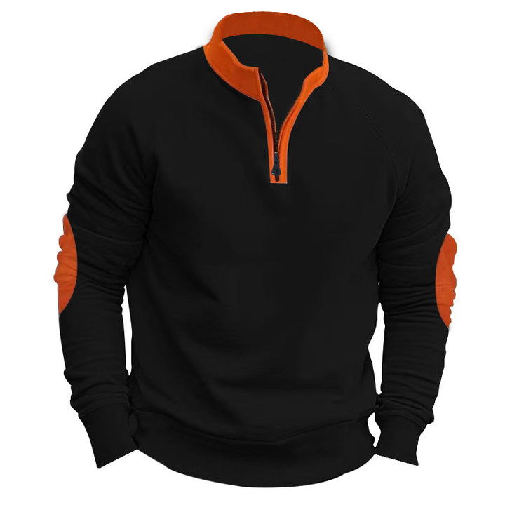 Men's zip pullover with stand-up collar, half zip and reinforced elbow patches Mune Fashion
