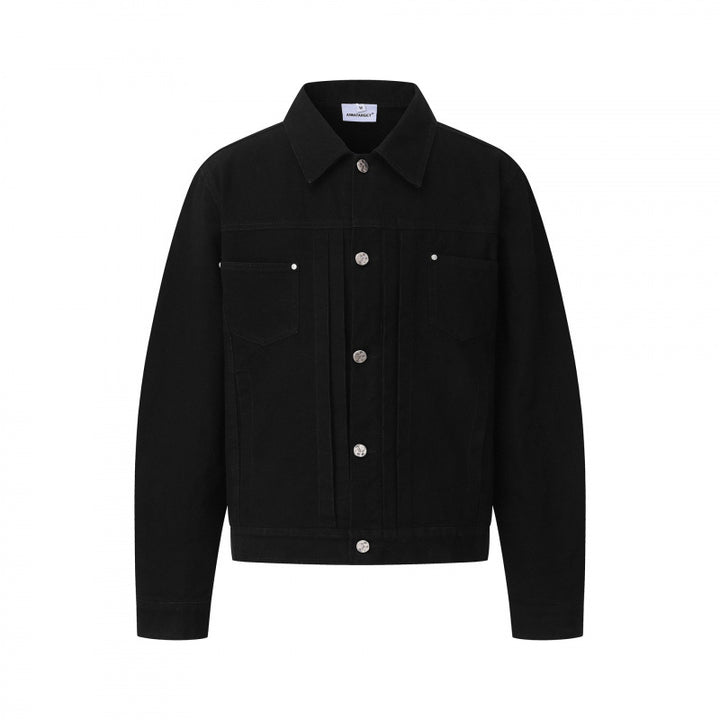 Unisex Boxy Denim Jacket in Worker Look with Metal Button Placket and Chest Pockets Mune Fashion