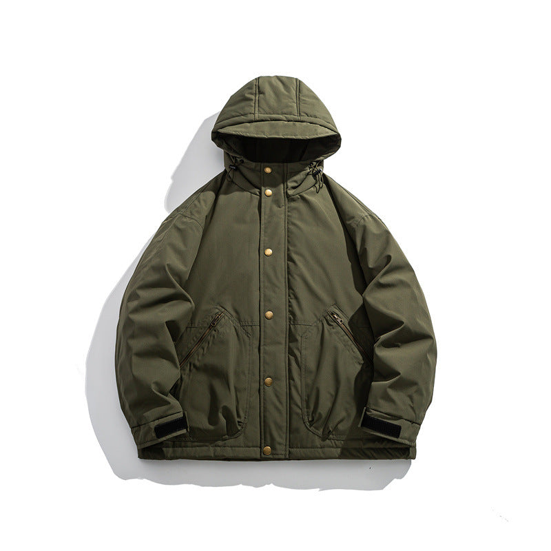 Men's short-cut weatherproof hybrid parka with hood, snap button placket and slanted zipper pockets Mune Fashion