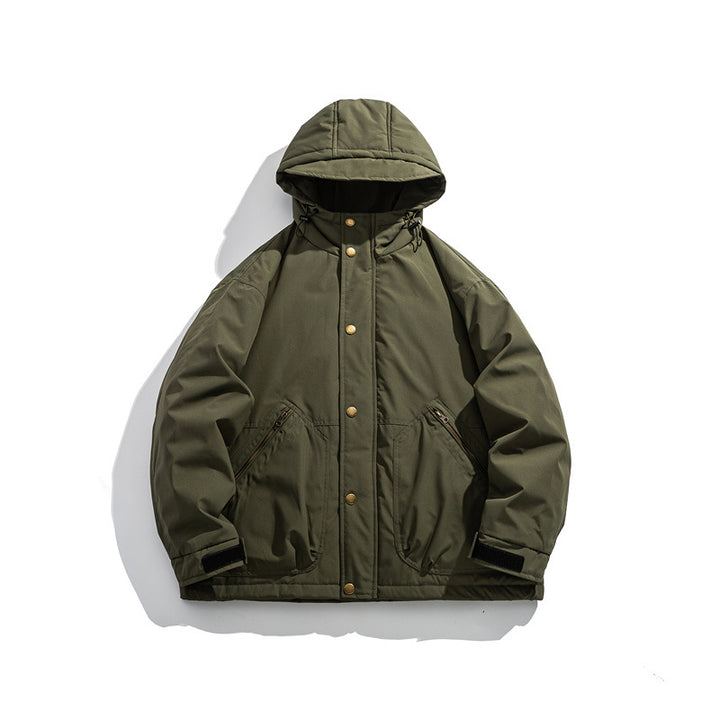 Men's short-cut weatherproof hybrid parka with hood, snap button placket and slanted zipper pockets Mune Fashion