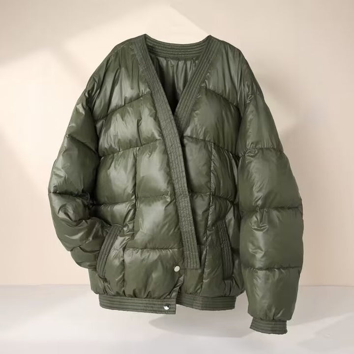 Women's Oversized Quilted Jacket with Kimono Opening and Ribbed Finishes Mune Fashion