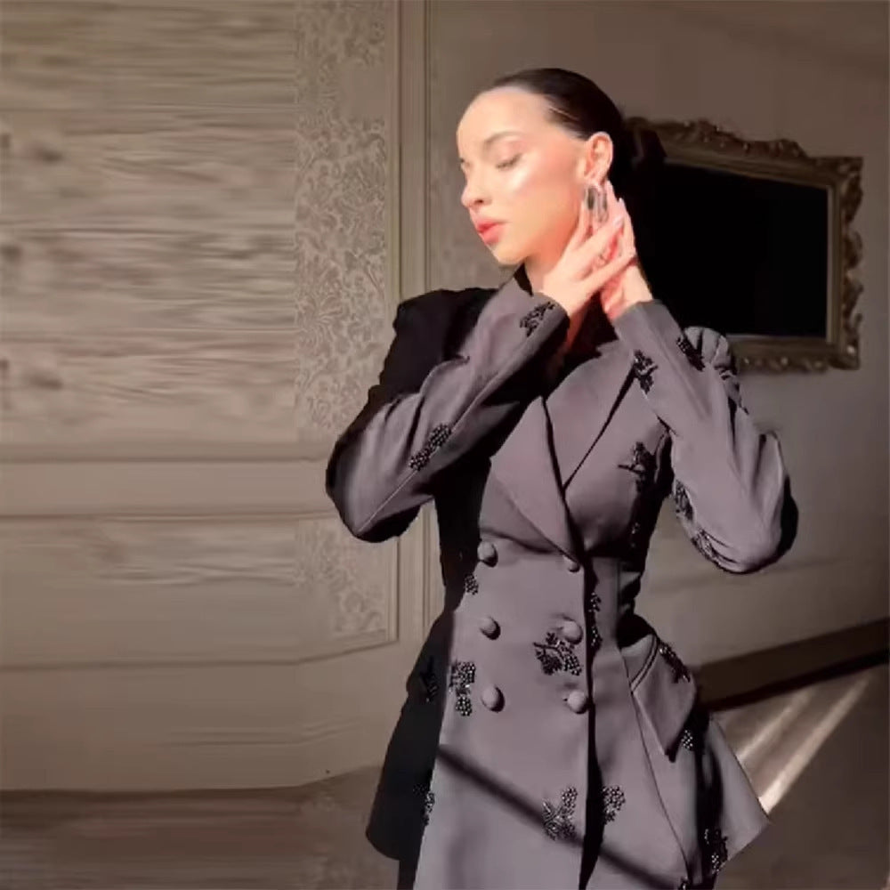Women's Tailored Blazer Set with Peplum and Wide Marlene Pantsuit Mune Fashion