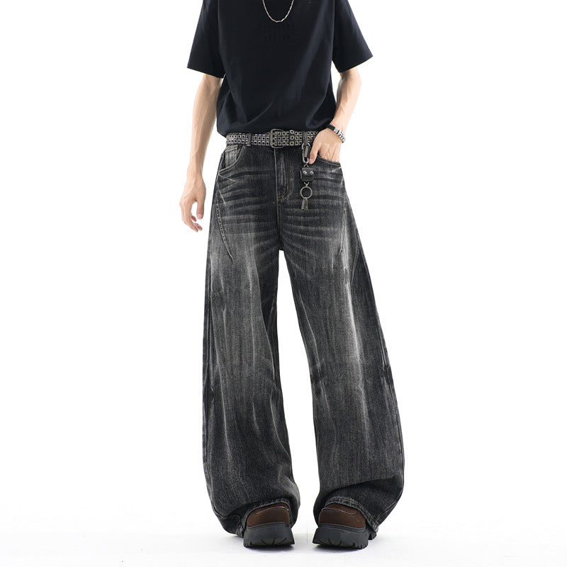 Men's ultra-wide baggy jeans with a low crotch and structured pleated look Mune Fashion