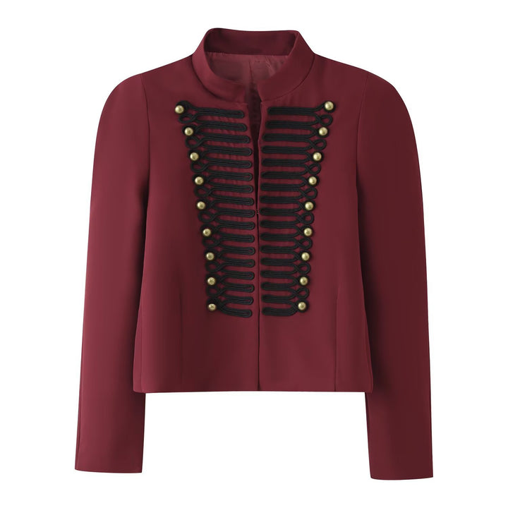 Women’s short military-style blazer with decorative cord application and stand-up collar Mune Fashion