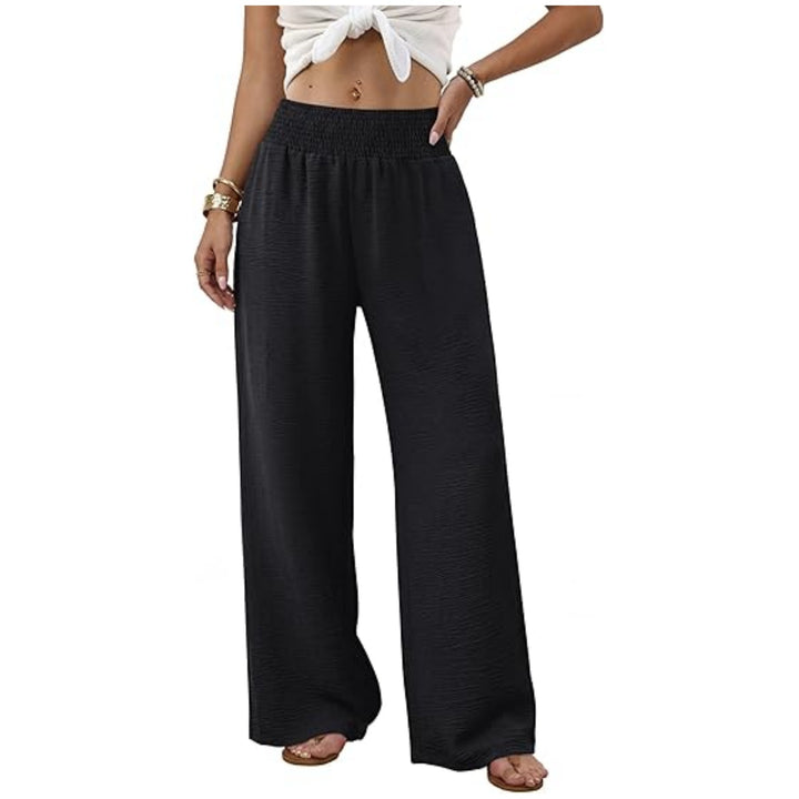 Women's wide palazzo pants with gathered stretch waistband Mune Fashion