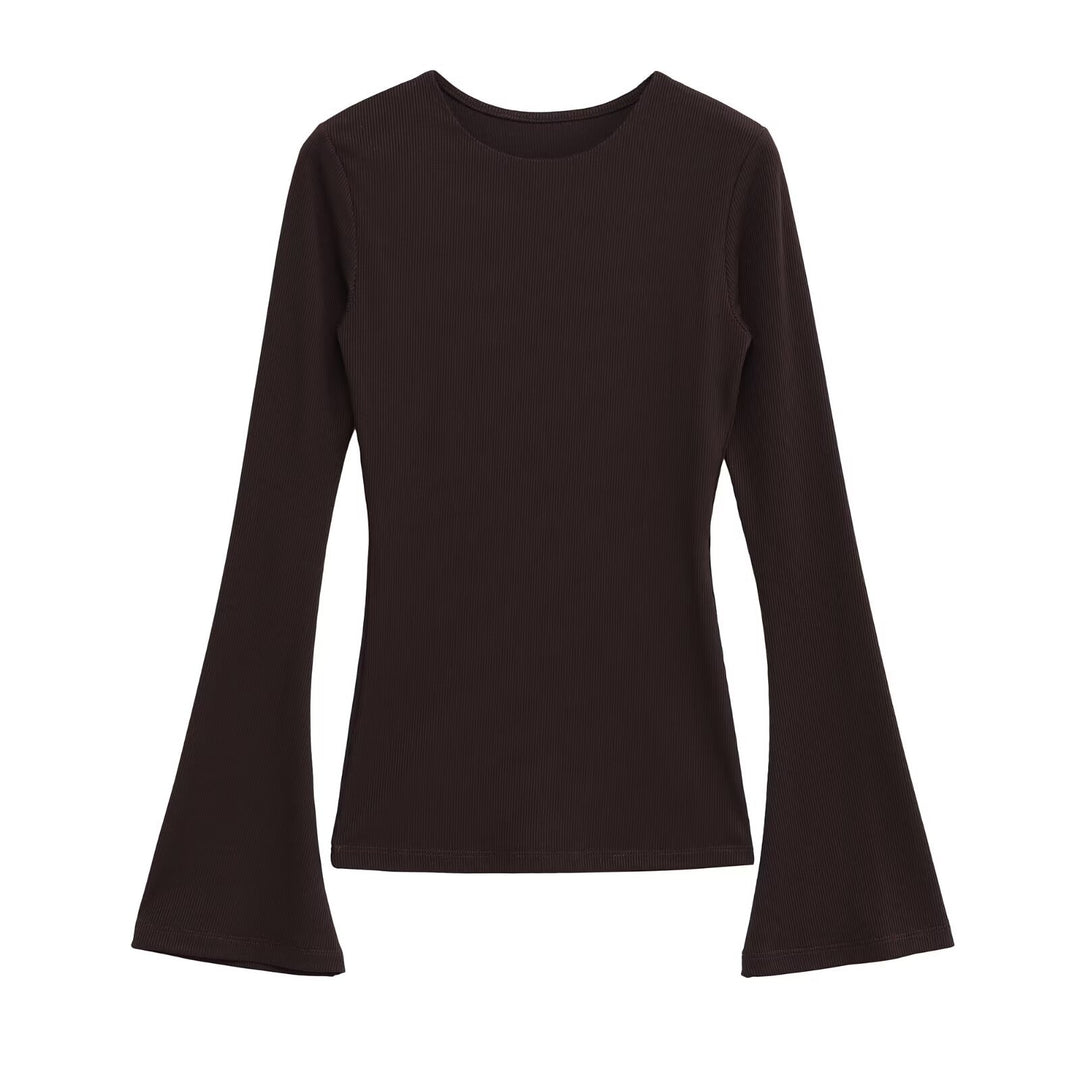Women's Fitted Ribbed Long Sleeve with Flared Bell Sleeves Mune Fashion