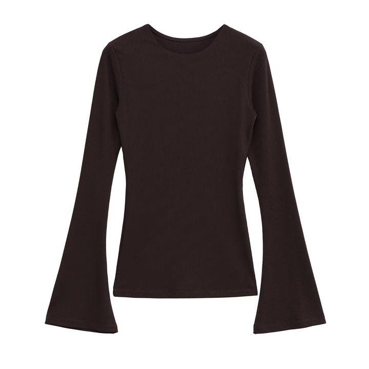 Women's Fitted Ribbed Long Sleeve with Flared Bell Sleeves Mune Fashion