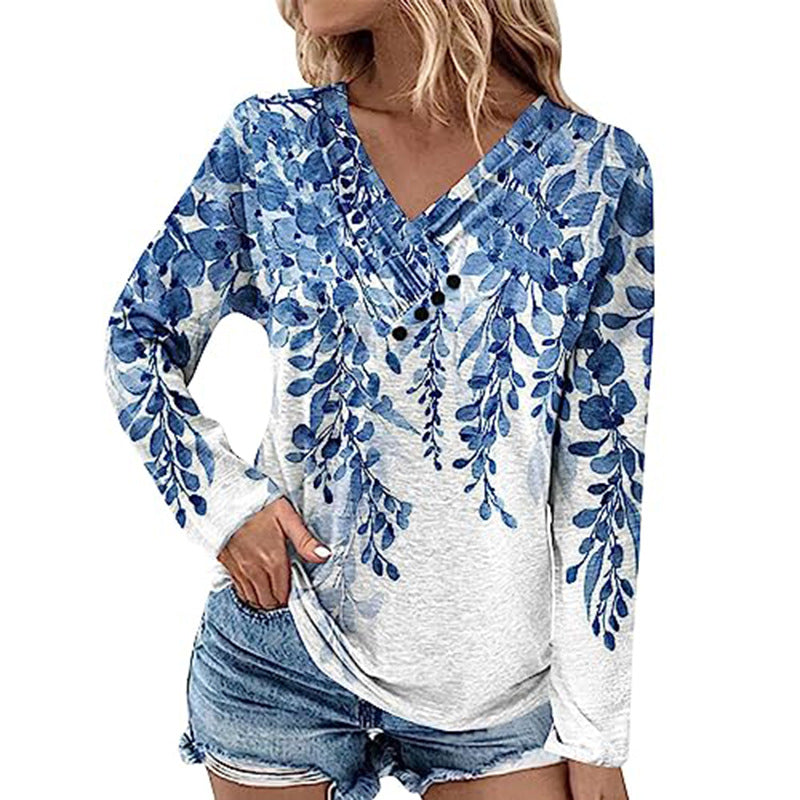 Women's Ribbed V-Neck Sweater with Gradient, Decorative Buttons and Relaxed Fit Mune Fashion