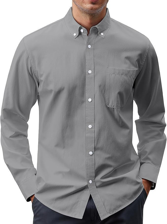 Men's Slim-Fit Oxford Shirt with Button-Down Collar, Chest Pocket, and Elastic Cotton Blend Mune Fashion