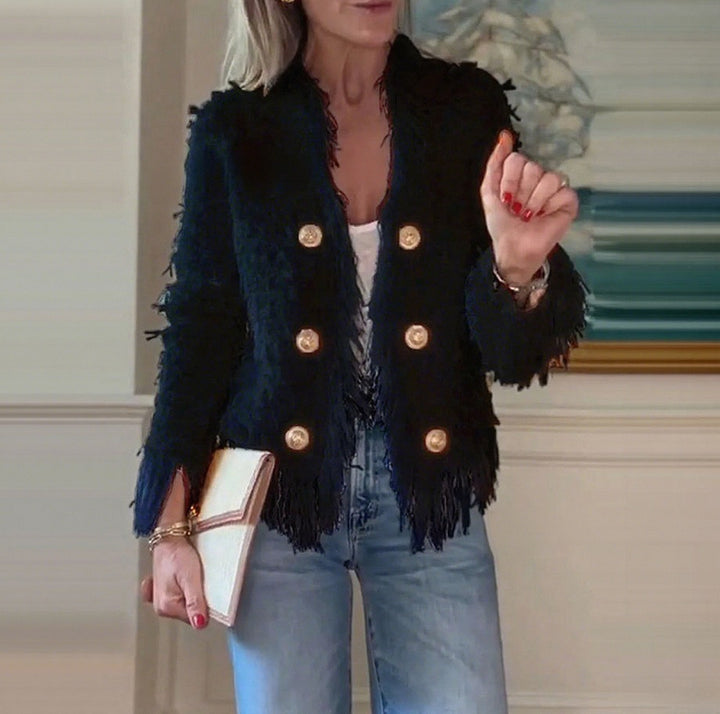 Women's short jacket with structured surface and decorative button row Mune Fashion