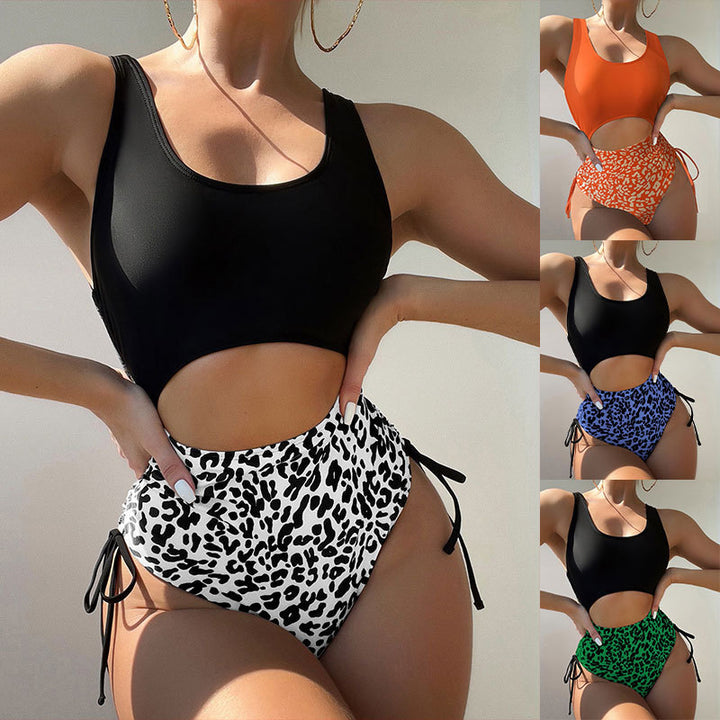 Women's Cut-Out Swimsuit with Fashionable Leopard Print Mune Fashion