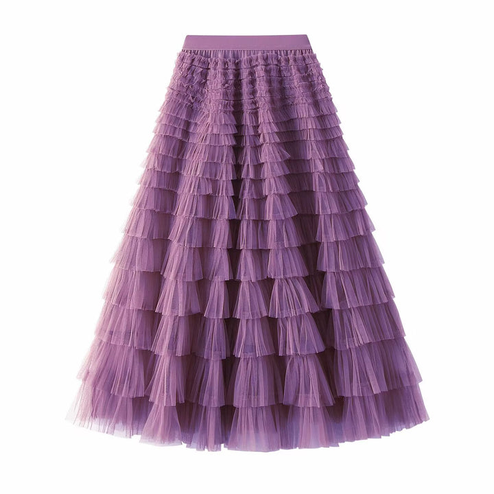 Women's layered tulle midi skirt with elastic waistband and ruffles Mune Fashion