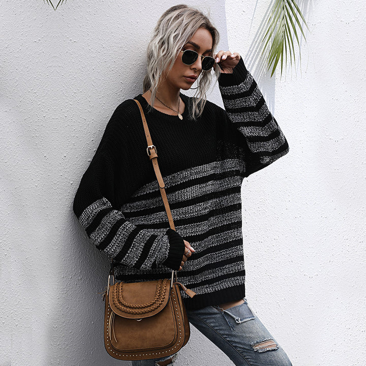 Women's Comfortable Striped Knit Sweater Mune Fashion