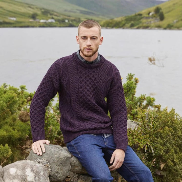 Men's fashionable knitted sweater with cable pattern