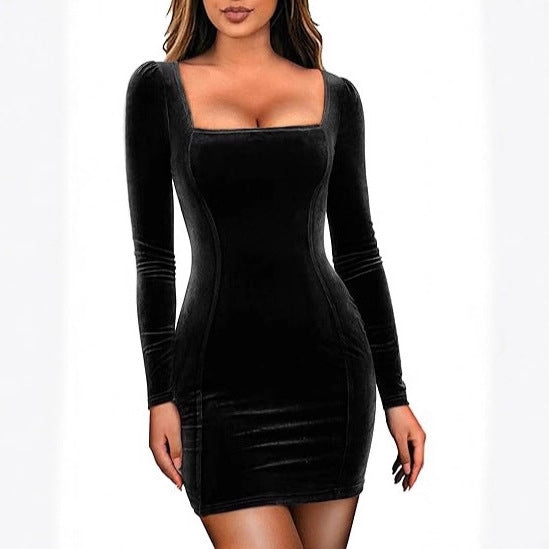 Women Elegant Velvet Mini Dress Mune Fashion