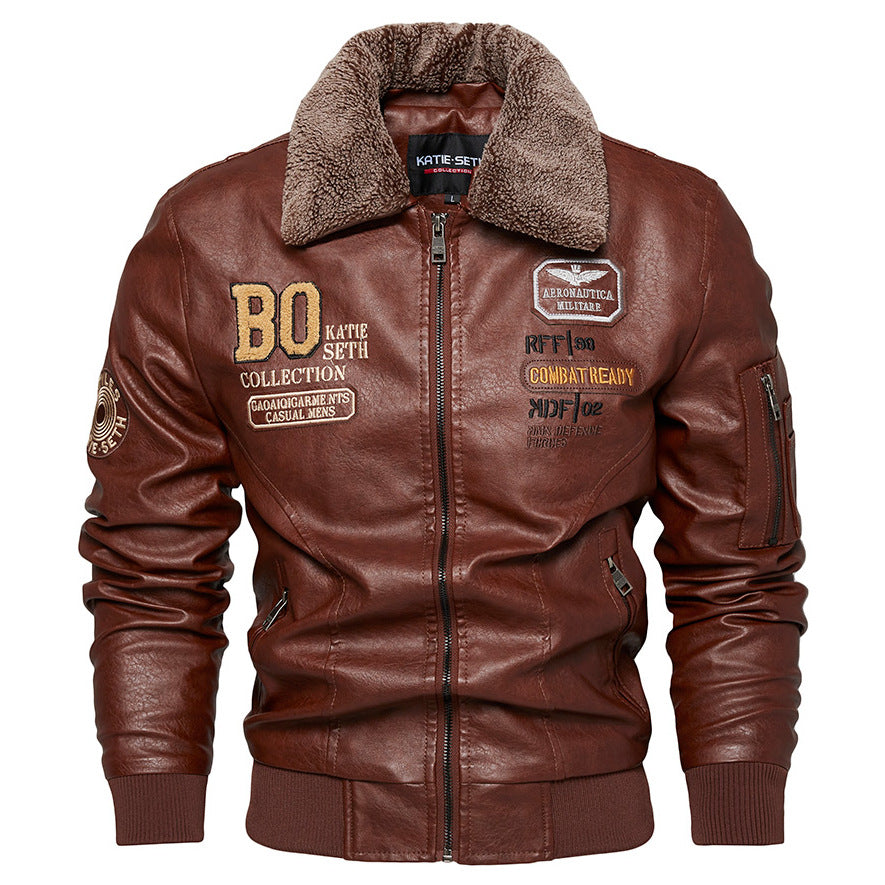 Men's Faux Leather Jacket with Padded Collar Mune Fashion