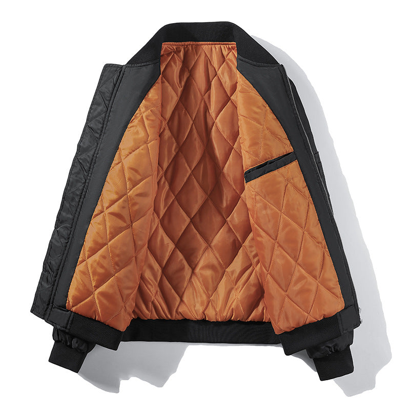 Men's bomber jacket in pilot look with contrasting inner lining, sleeve utility pocket, and elastic rib cuffs.