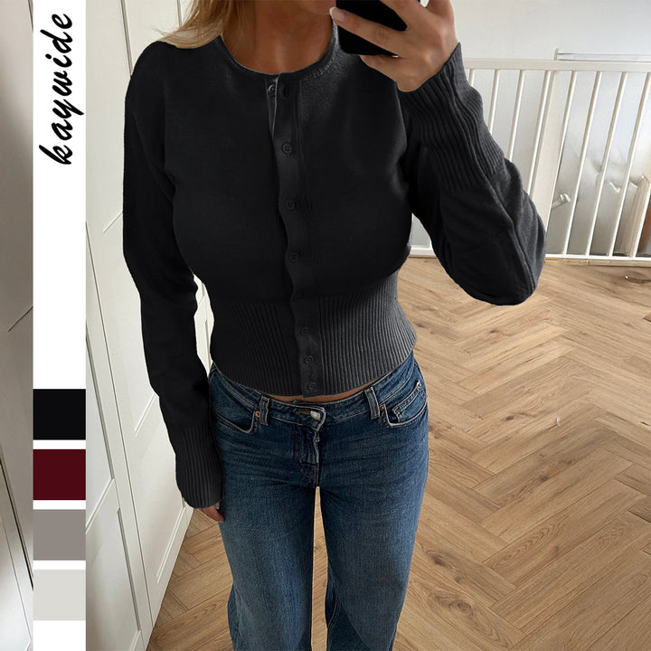 Women's fitted fine knit sweater with tailored ribbed hem and long sleeves Mune Fashion