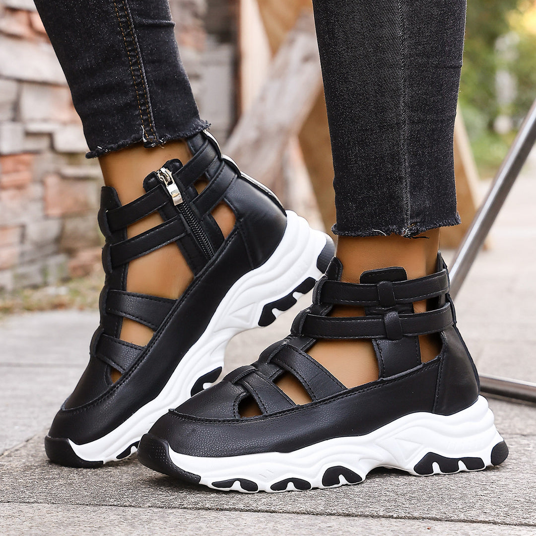 Ladies  wedge sneaker sandal with cut-out straps, side zipper and profiled platform sole Mune Fashion