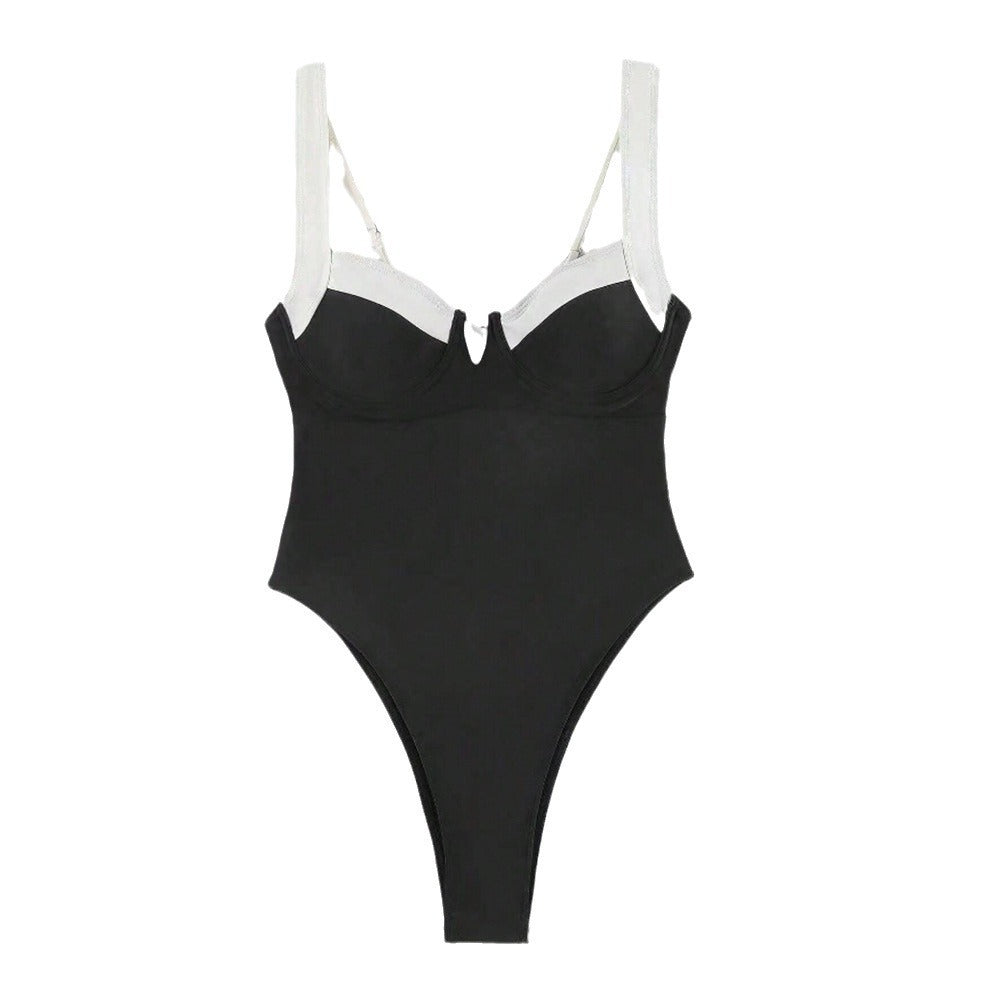 Women's Elegant High-Cut Swimsuit with Fashionable Strap Details Mune Fashion