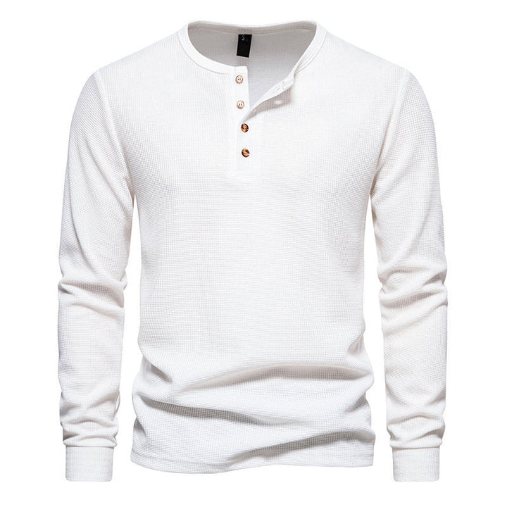 Men's Long Sleeve Henley Shirt with Textured Surface Pattern and Practical Button Details Mune