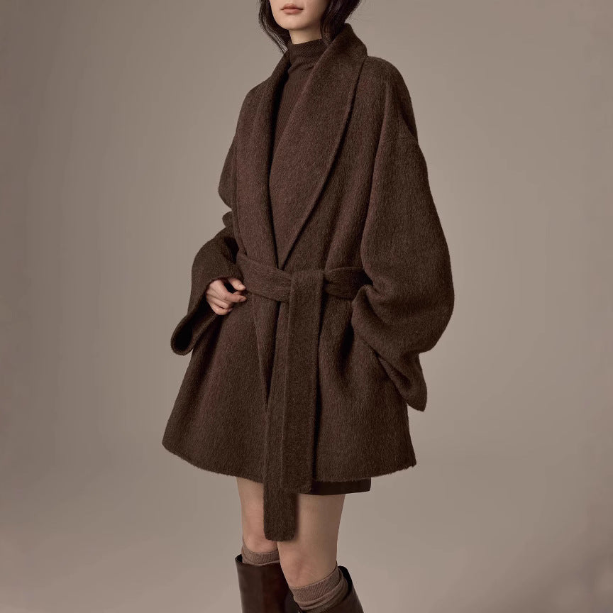 Women's Oversized Wool Coat with Belt Mune Fashion