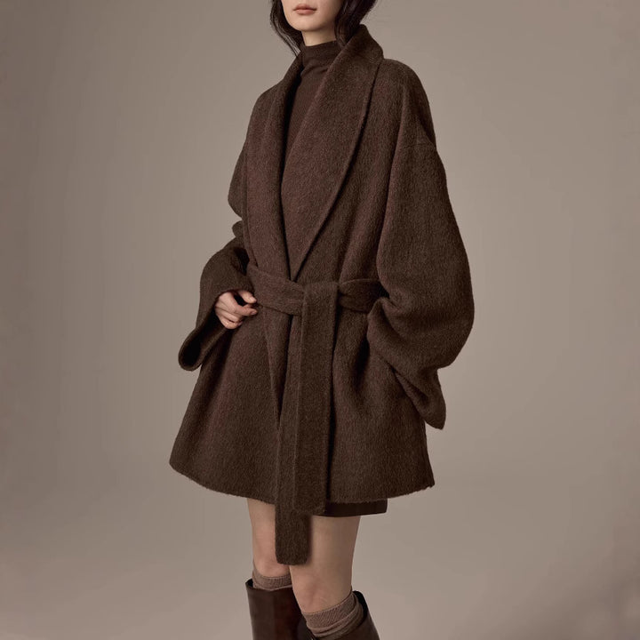 Women's Oversized Wool Coat with Belt Mune Fashion