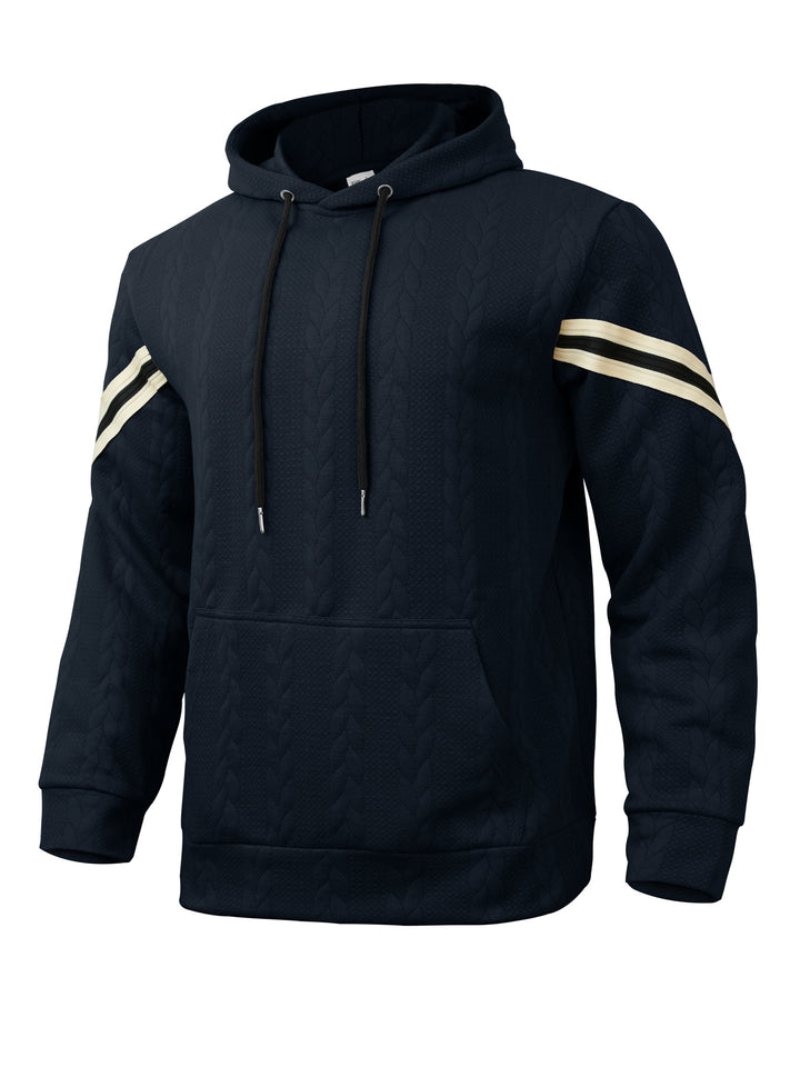 Men's Cable Knit Hoodie with Kangaroo Pocket and Contrast Stripes Mune Fashion