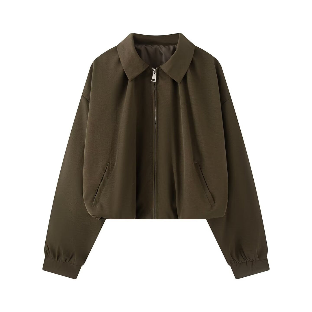 Women's short jacket in cropped bomber style with Kent collar, softshell look and elastic cuffs Mune Fashion