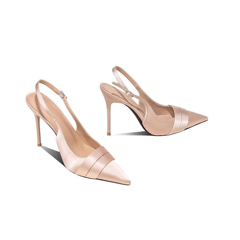 Ladies Elegant Slingback Pumps with Pointed Toe, Leather Suede Mix and Fine Ankle Strap Mune Fashion