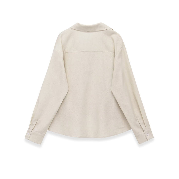 Women Oversized Blouse with Deep V-Neck and Tailored Draping Insert Mune Fashion