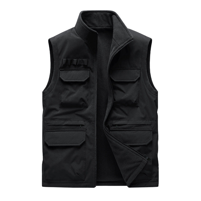 Men's Outdoor Utility Vest with eight multifunctional pockets, durable cotton blend, and wind protection collar Mune Fashion