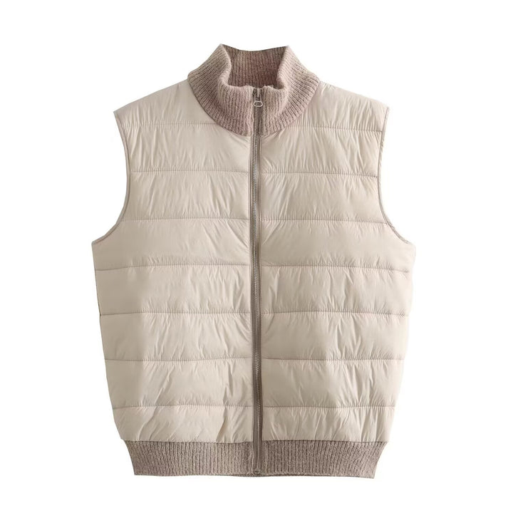 Women's Padded Quilted Vest with Knit Funnel Neck Mune Fashion