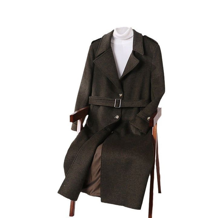 Men's Maxi-Length Wool Blend Overcoat with Boxy Silhouette, Shawl Collar and Decorative Epaulettes Mune Fashion