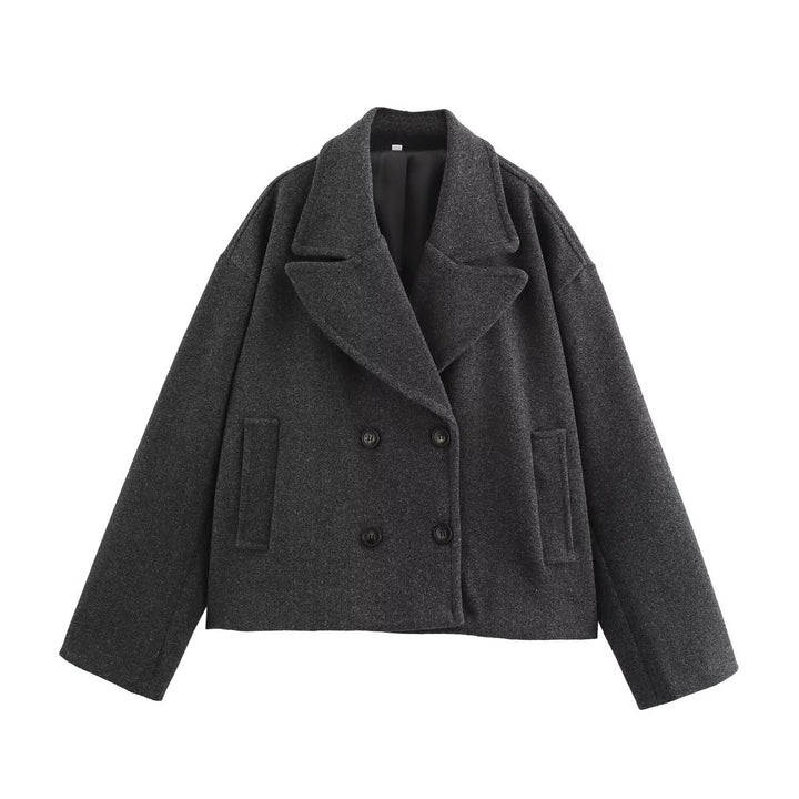 Women's Double-Breasted Wool Blend Short Jacket in Boxy Cut Mune Fashion
