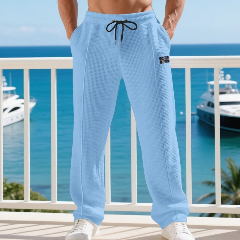 Men's Casual Waffle Texture Jogging Pants with Drawstring and Side Pockets Mune Fashion