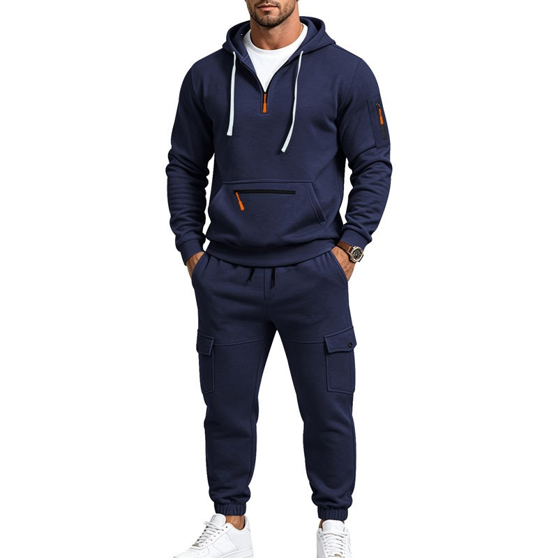 Men's Cargo Jogging Set with Hood, Half Zipper and Multi Pockets Mune Fashion