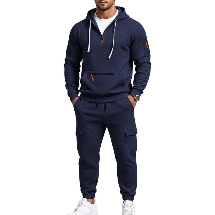 Men's Cargo Jogging Set with Hood, Half Zipper and Multi Pockets Mune Fashion