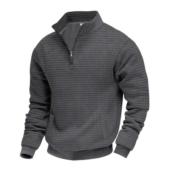 Men's waffle texture half-zip pullover with stand-up collar and subtle side pockets Mune Fashion