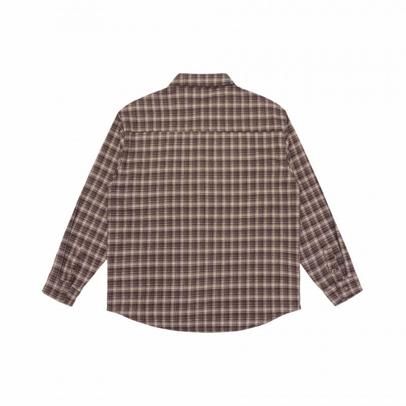 Men's Loose-Fitting Checked Flannel Shirt with Patch Chest Pocket and Rounded Hem Mune Fashion