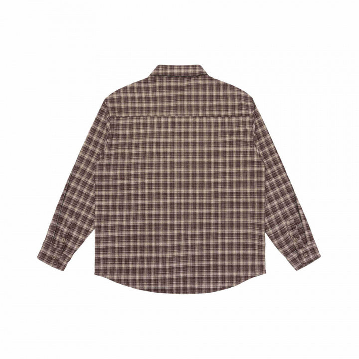 Men's Loose-Fitting Checked Flannel Shirt with Patch Chest Pocket and Rounded Hem Mune Fashion