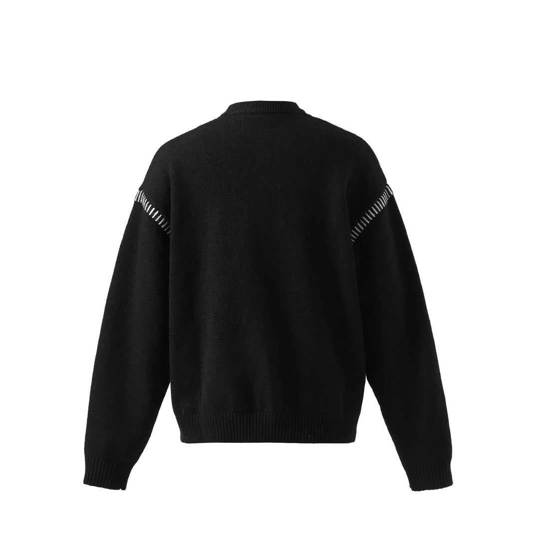 Women's Soft Oversized Wool Blend Sweater with Round Neckline and Decorative Shoulder Seam Mune Fashion